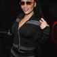 Sporty Style Rhinestone 2 Piece Set Woman Zip Stand Collar Cardigan Jacket+Elastic Waist Flare Pants Fashion Streetwear