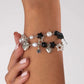 2Pcs/Set Aesthetic Ribbon Imitation Pearl Bracelets for Women Beads Acrylic Star Pendant Bangles Wedding Jewelry New