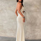Elegant Bead Halter Dress Women Sexy Chic Backless Hollow Ruched Sleeveless Fashion Simple Evening Party Club Bodycon