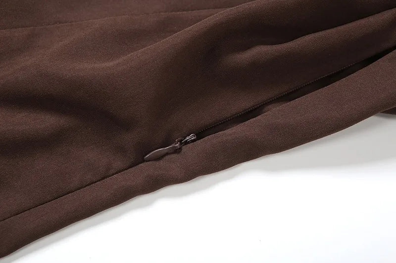 Brown Plunge Puff Hem Blazer Dress Sexy Deep V Neck Long Sleeve Short Dresses for Woman Clothes Fall