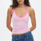 Halter Neck Tank Tops for Women Y2K Striped Scoop Neck Slim Fit Sleeveless Cami Tops Trendy Summer Casual Going Out Vest