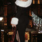 Furry Patchwork Christmas Dress Women Winter Elegant Trend Diagonal Collar Split Hem Full Sleeve Party Club Vestidos