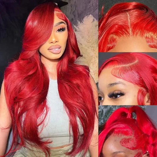 Hot Red Lace Frontal Wigs Human Hair Wig Brazilian Red Colored Body Wave Lace Front Wig For Black Women
