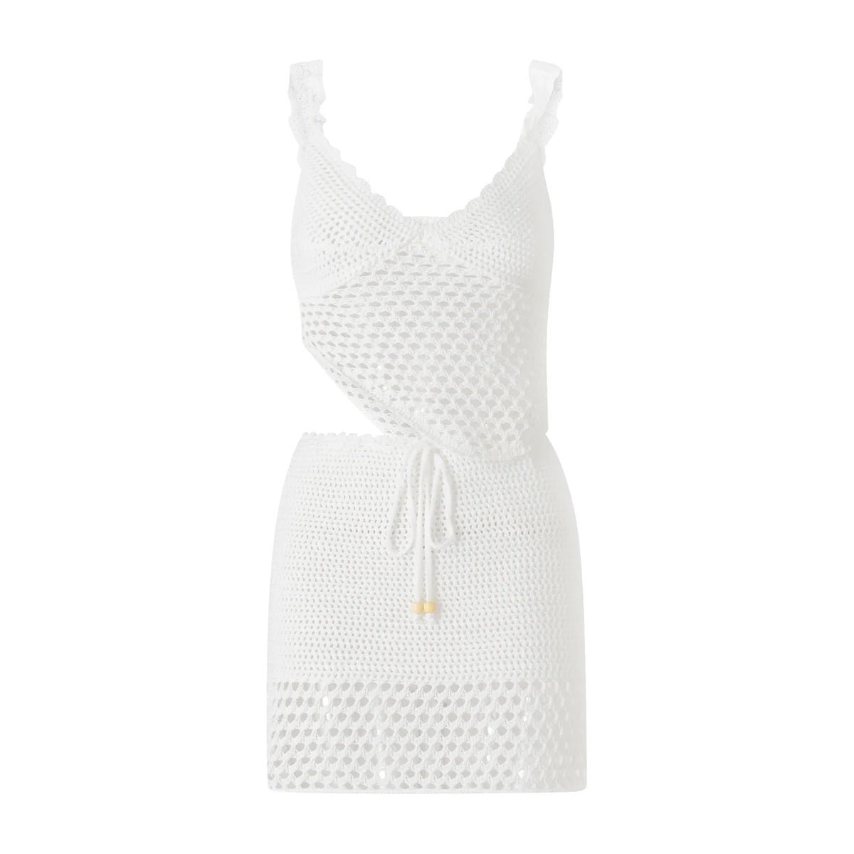 Women Summer 2 Piece Mini Skirt Set Off Shoulder Hollow Out Tube Top Bodycon Skirt Crochet Knit Short Skirt Outfits