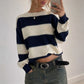 Y2K American Street Women Striped Crew Neck Knit Pullover Loose Long Sleeve Sweater Retro Preppy Fall Winter Jumper