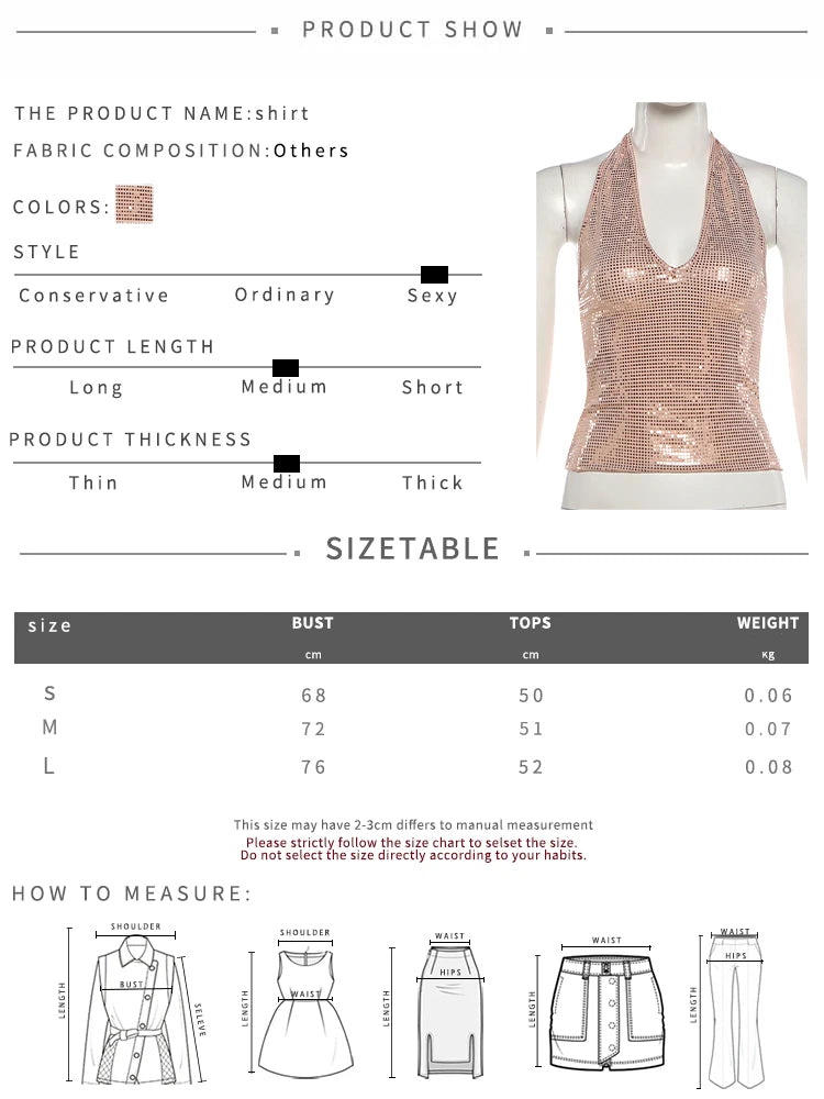 Sequin Hottie 2 Piece Women Sexy Trend Halter Backless Sleeveless Tank Top+Peach Hip Skirts Fashion Street Clubwear
