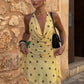 Backless Mesh Dress Women Sexy Polka Dot Print Swing Collar Halter Irregular Hem Fashion Vacation Party Club Bodycon