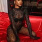 Backless Foot Jumpsuits Women Coquette Y2K Sexy Jacquard Full Sleeve Midnight Club Party Hipster Activity Overalls