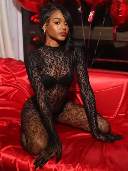 Backless Foot Jumpsuits Women Coquette Y2K Sexy Jacquard Full Sleeve Midnight Club Party Hipster Activity Overalls