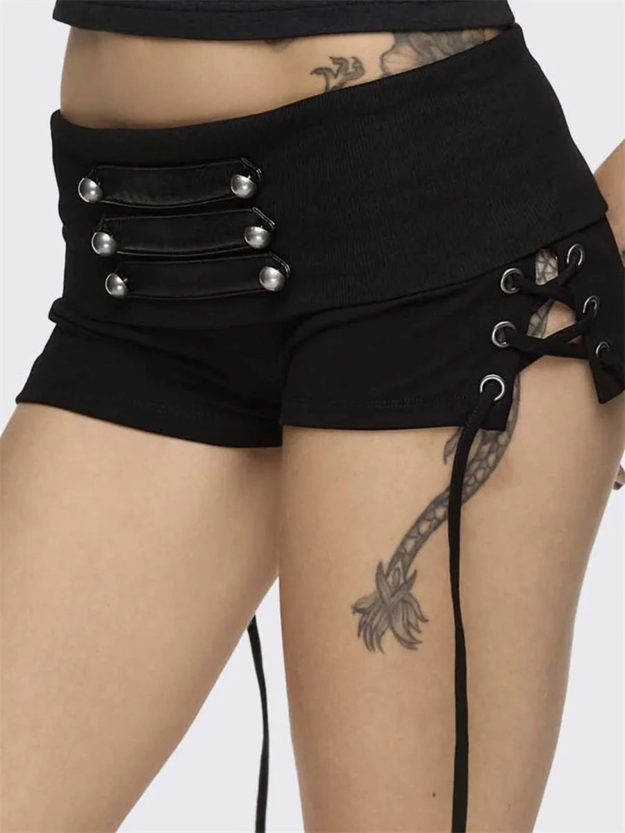 High Street Short Women Hottie Trend Rivet Metal Hollow Patchwork Shirring Skinny Sexy Midnight Club Party Outfits