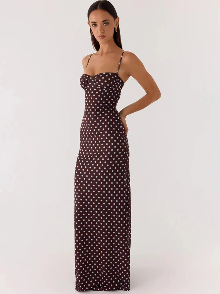 Polka Dot Backless Sexy Maxi Dress Women Elegant Fashion Spaghetti Strap Sleeveless Bodycon Club Party Long Dress