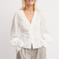 Women's Fall Button Up Blouse Casual Loose Fit Stylish Embroidered Solid Color Eyelet V Neck Long Sleeve Tops
