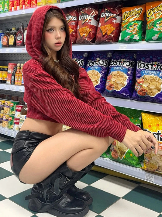 Hottie Letter Digital Print Corduroy Jacket Women Autumn Trend Hood Zip Full Sleeve Hip Hop Simple Club Cool Streetwear