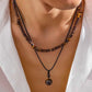 2Pcs/Set Bohemian Round Natural Stone Pendant Necklace for Men Vintage Ethnic Wood Bead Chokers Male Fashion Jewelry Accessories