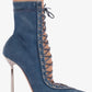 2026Spring/Summer New Lace Up Short Cool Boots Side Zipper Banquet Slimming High Heels Sexy Knee Length Women's Boots