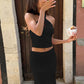 Two Piece Set Pink Halterneck Top and Matching Ruched Maxi Skirt Set Sexy Womens Outfit