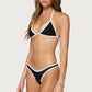 Women 2 Pieces Bikini Swimsuits Patchwork Tie-Up Halter Neck Sleeveless Bra Thong Bottoms Beach Bathing Suit Set