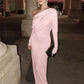 One Shoulder Long Sleeve Maxi Dress Fall 2025 Woman Clothes Evening Dresses Elegant Sexy Party Outfits