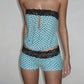 Polka Dot Print 2-Piece Set Women Patchwork Lace Hollow Tank Top+Simple Classic Short Elasticity Sexy Hottie Suit