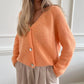 Women Basic Knitted Cardigan Solid Color V Neck Long Sleeve Button-up Crop Sweater Casual Winter Fall Clothes