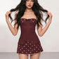 Fashion Party Dress Women Sexy Bow Applique Polka Dot Print Patchwork Button Square Collar Elegant Street Bodycon