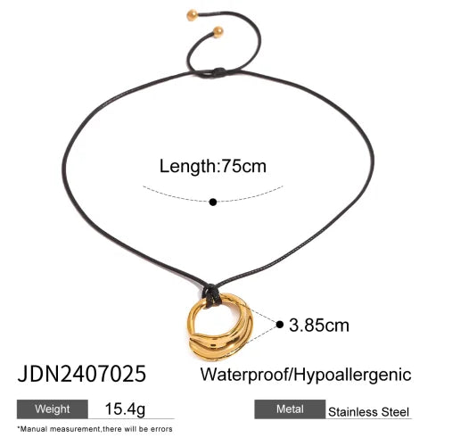 Trendy Stainless Steel Waterproof Irregular Geometric Metal Wax Rope Necklace Gold Silver For Women Jewelry Gift