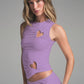 O-Neck Stretch 2 Piece Set Women Heart Hollow Sleeveless Tops+Skinny Pants Vacation Casual Simple Elegant Solid Suits