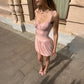 Square Neck Sleeveless Backless Pleated Mini Dresses Summer Dress Holiday Pink White Coquette Clothes