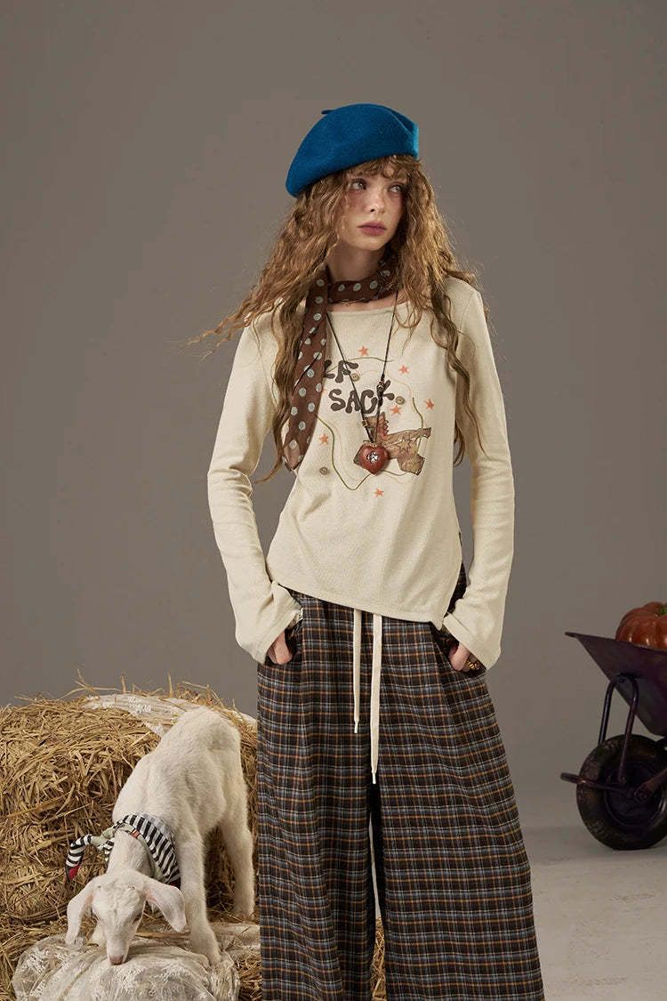 2025 Autumn New Arrivals Y2K Casual Soft Printed Round Neck Shirt For Woman