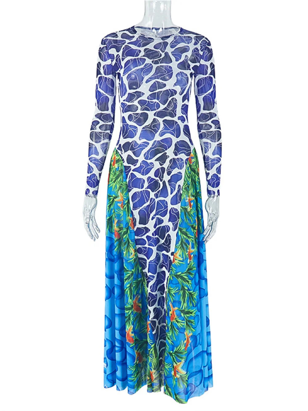 Sexy Colorful Dress Women See Through Long Sleeve Sexy Stretch Summer Birthday Party Midnight Club Vacation Vestidos