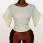 Bell Sleeve T-Shirt Women Elegant Fashion Simple O-Neck Stretch Skinny Hottie Autumn Trend Party Street Crop Tess