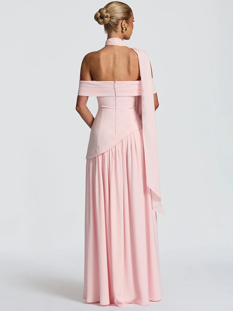 Off-shoulder Backless Sexy Maxi Dress Women Fashion Strapless Sleeveless Pleated Thigh High Split Club Party Long Dress