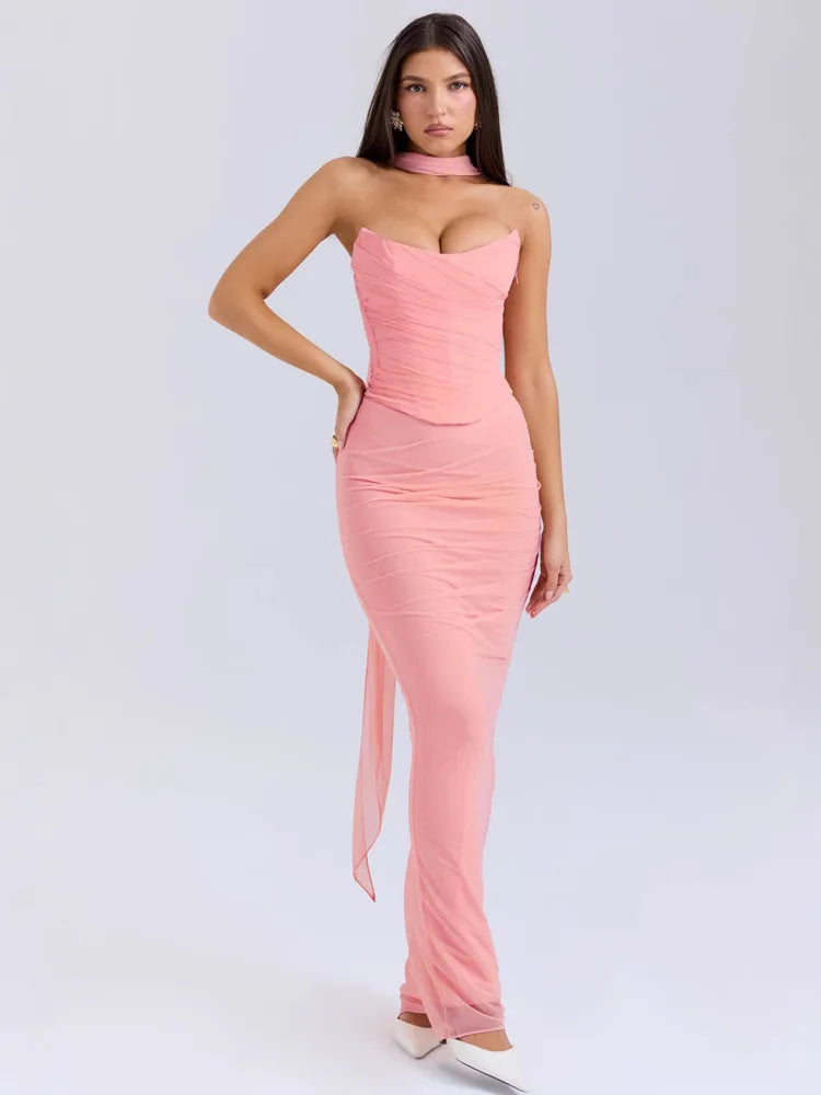Sexy Two Pieces Sets For Women Strapless Off-shoulder Sleeveless Tops And Elegant High Waist Long Skirt Two Pieces Sets