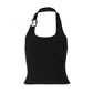Hardwear Detail Halter Neck Open Back Tops Sexy Black White Ribbed Tight Fitted Tank Tops Clubwear Woman