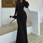 Flare Long Sleeve Draped Sexy Maxi Dress Women Gown Elegant O Neck High Waist Bodycon Club Party Long Dresses Female