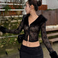 Faux Fur Collar Crop Tops Women Single-Breasted Patchwork Jacquard Full Sleeve Sexy Autumn Trend Midnight Street Tees