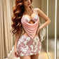 Sexy Sequin 3-Piece Set Women Metal Decoration Halter Bandage Bra+Solid Camisole+Skinny Mini Skirt Fashion Sweet Suit