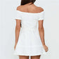Y2K Aesthetic Off Shoulder Frill Mini Dress Women Textured Fabric Front Buttons Back Bow Slim Party Vacation Sundress