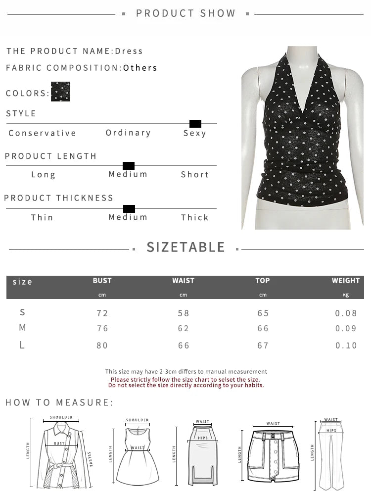 See Through Tank Tops Women V-Neck Halter Bandage Backless Polka Dot Print Street Sexy Daily Skinny Basic Wild Vest