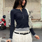Fake Two-piece Long Sleeve Top Fall Woman Clothes Casual Ribbed Tee Shirts Ladies