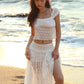 Jacquard Patchwork 2-Piece Set Women Lace Bandage Crop Tops+High Slits Skinny Skirt Beach Vacation Matching Clubwear