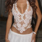 Women's Y2K Floral Sheer Halter Top Sleeveless Tie Backless Camisole Sexy See Through Flower Embroidered Tank Tops