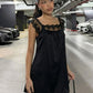 Lace Trim Satin White Dresses for Woman Summer 2026 Square Neck Short Sleeve Mini Dress