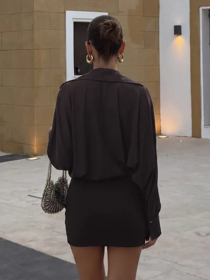 Cowl Neck Long Sleeve Mini Dress Autumn 2026 Classy Dresses for Woman Elegant Clothing