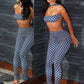 Hottie Polka Dot 2-Piece Set Women Halter Chest Wrapped Backless Top+Ruched Peach Hip Pants Stretch Skinny Clubwear