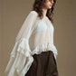 High Street Solid Color Ruffled Long Sleeve Loose Elegant Ladies Tops Shirt Women Sheer Chiffon Blouse Y2K Streetwear