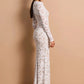 Lace Sheer Deep V Neck Sexy Maxi Mermaid Dress Women Elegant Long Sleeve Thigh High Split Bodycon Club Part Long Dress