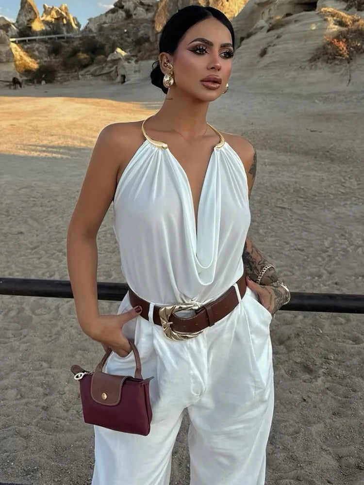 Backless Halter Tops for Woman Sexy Summer Clothes 2026 Solid Color Low Cut Tanks Top Camis