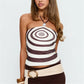 Women Y2K Spiral Print Halter Top Backless Sleeveless Crop Top Summer Retro Aesthetic Slim Fit Party Clubwear Streetwear