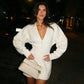 Button Up Deep V Neck Batwing Sleeves Mini Dress Fall Winter 2026 Women Clothing Elegant Dresses White Black